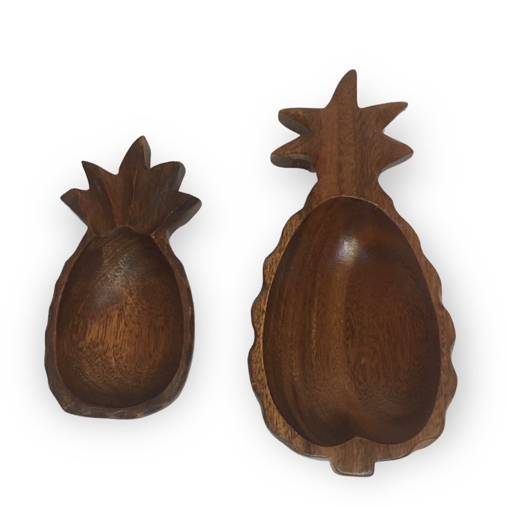 Mid Century Monkey Pod Pineapples Wooden Set of 2